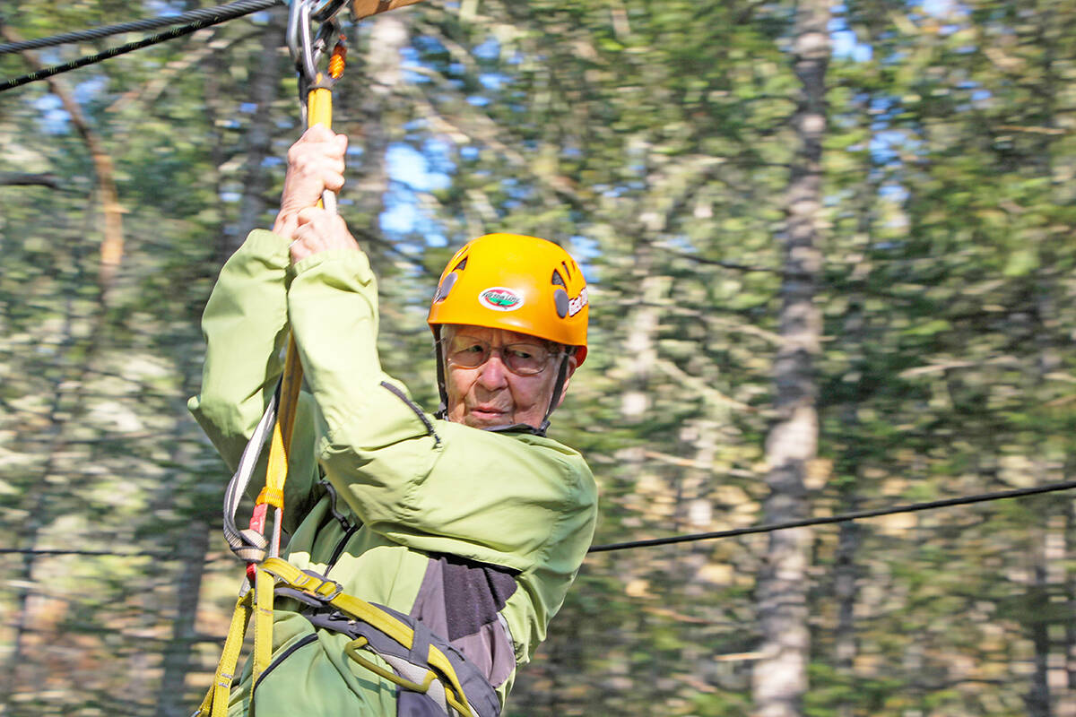 Berwick Royal Oak resident Colleen Goossen, who is in her 90s on a recent zip lining trip. submitted