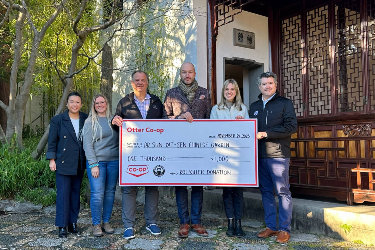 Otter Co-op and Angry Otter Liquor present their most recent cheque to the Dr. Sun Yat-Sen Chinese Garden.