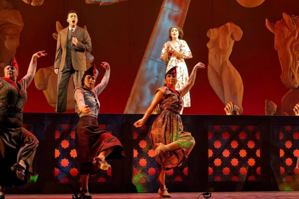 Luigi Schifano, Emily Dorn, and dancers in Ainadamar. L’Opéra de Montréal, 2023. Photo by Pier-Olivier Pinard